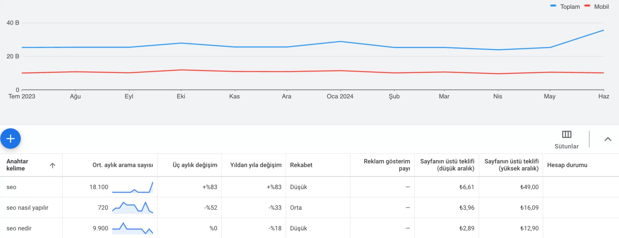 Google Keyword Planner Örnek