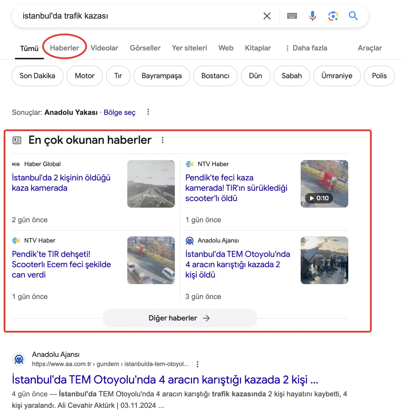 SERP'de Google News Alanı