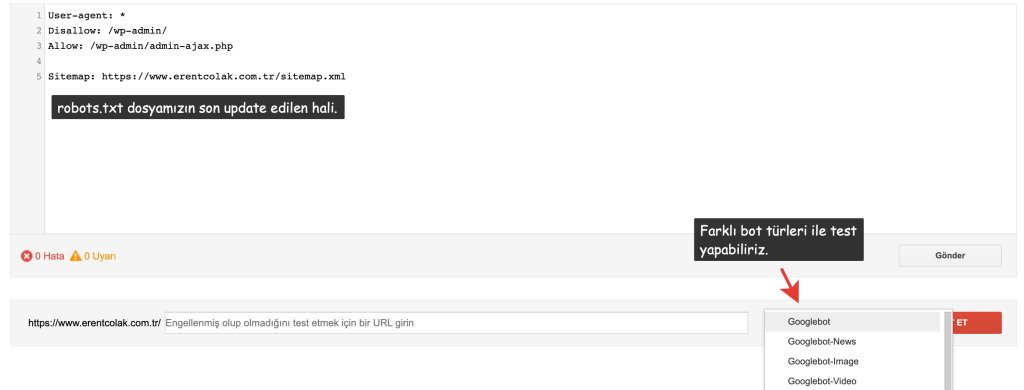 Robots.txt Test Etmek